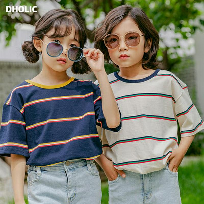 【新作10%OFF】配色ボーダーTシャツ・u03762 キッズ【3~8才】【tops】【トップス Tシャツ 半袖 ハーフスリーブ