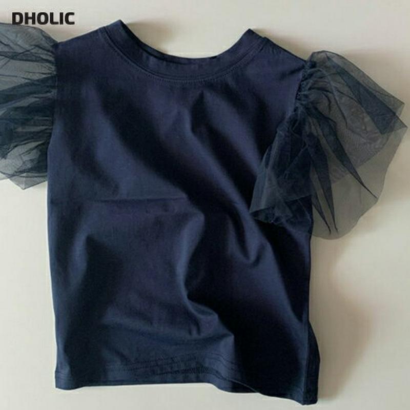 【新作10%OFF】チュールスリーブTシャツ u03763・キッズ 【3~8才】【tops】【韓国 ファッション トップス Tシ
