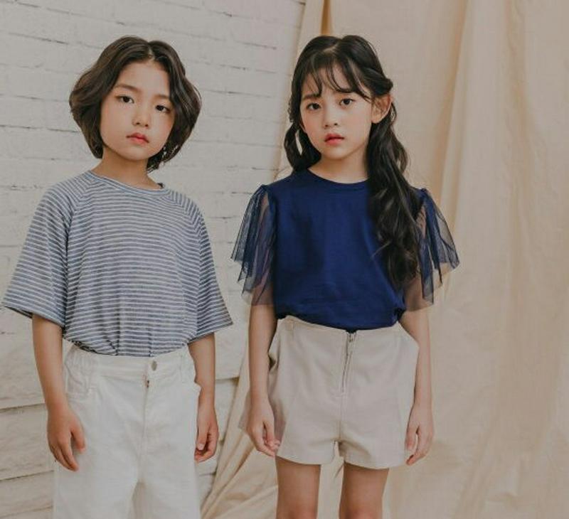 【新作10%OFF】チュールスリーブTシャツ u03763・キッズ 【3~8才】【tops】【韓国 ファッション トップス Tシ