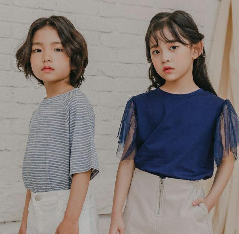 【新作10%OFF】チュールスリーブTシャツ u03763・キッズ 【3~8才】【tops】【韓国 ファッション トップス Tシ