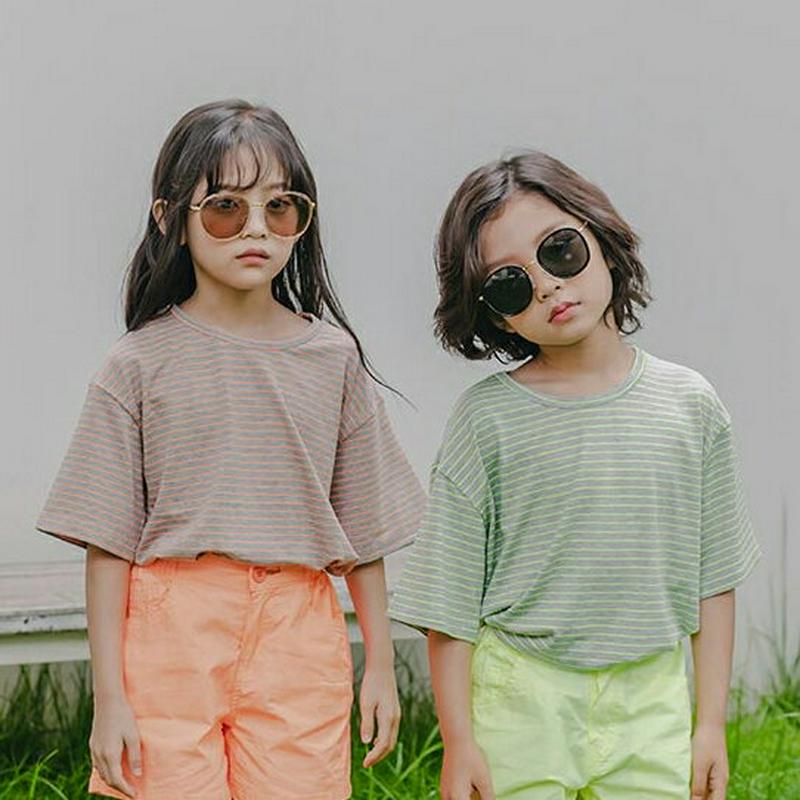 【新作10%OFF】ネオンボーダーTシャツ・u03760 キッズ【3~8才】【tops】【トップス Tシャツ 半袖 ハーフスリー