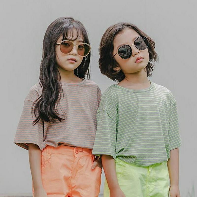 【新作10%OFF】ネオンボーダーTシャツ・u03760 キッズ【3~8才】【tops】【トップス Tシャツ 半袖 ハーフスリー