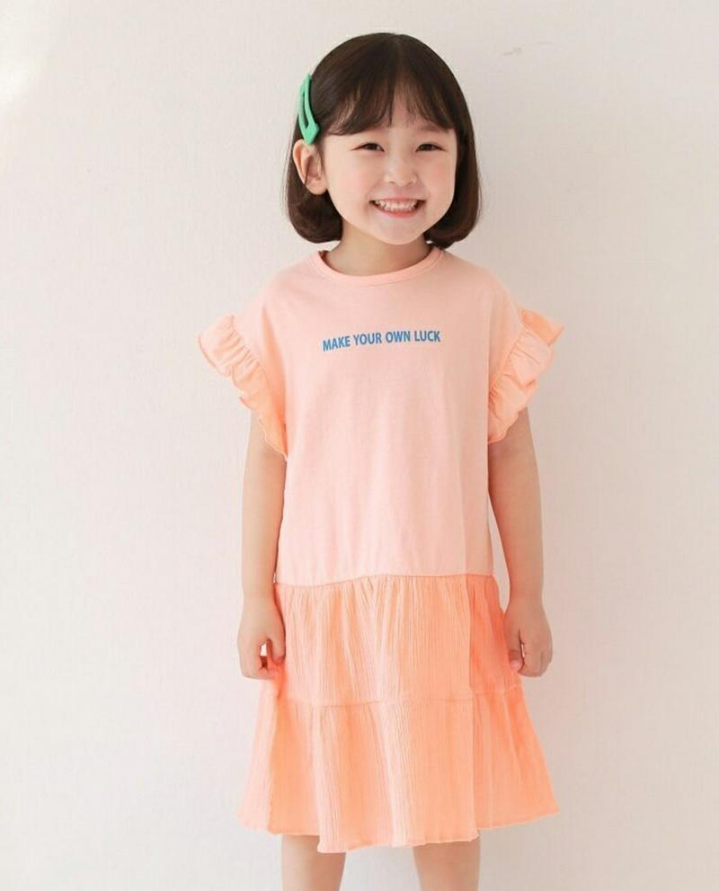 【新作10%OFF】リンクルティアード袖フリルワンピース u03614・キッズ 【3~8才】【ops】【韓国 ファッション ワン