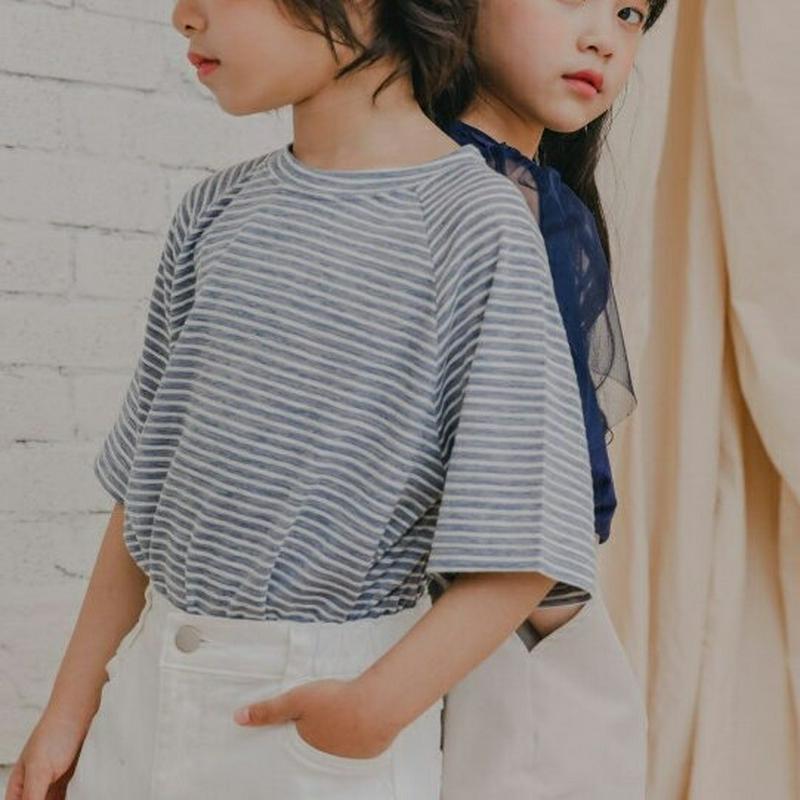 【新作10%OFF】ラグランスリーブボーダーTシャツ u03730・キッズ 【3~8才】【tops】【韓国 ファッション トップ