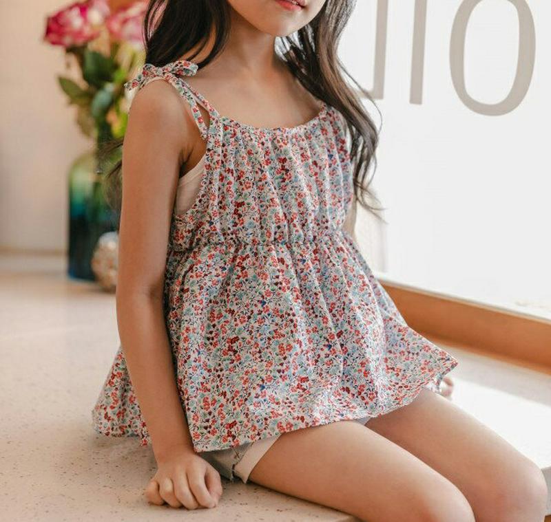 【新作10%OFF】リボンパターンキャミソール u03754・キッズ 【3~8才】【tops】【韓国 ファッション トップス カ