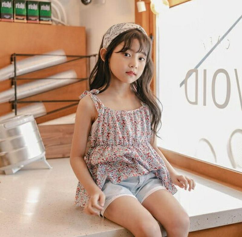【新作10%OFF】リボンパターンキャミソール u03754・キッズ 【3~8才】【tops】【韓国 ファッション トップス カ