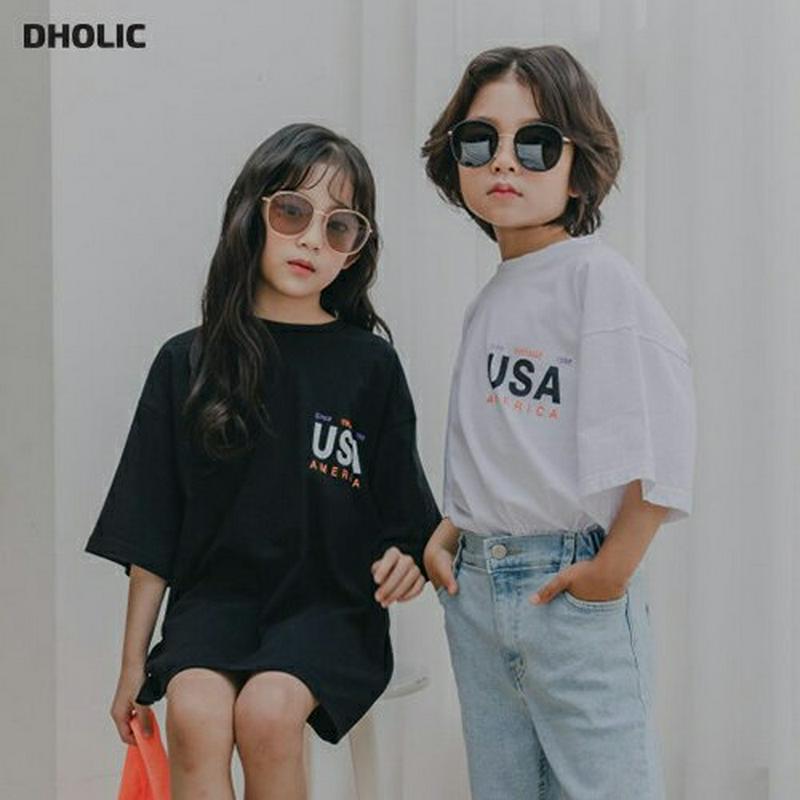 【新作10%OFF】USAロゴTシャツ u03731・キッズ 【3~8才】【tops】【韓国 ファッション トップス Tシャツ 