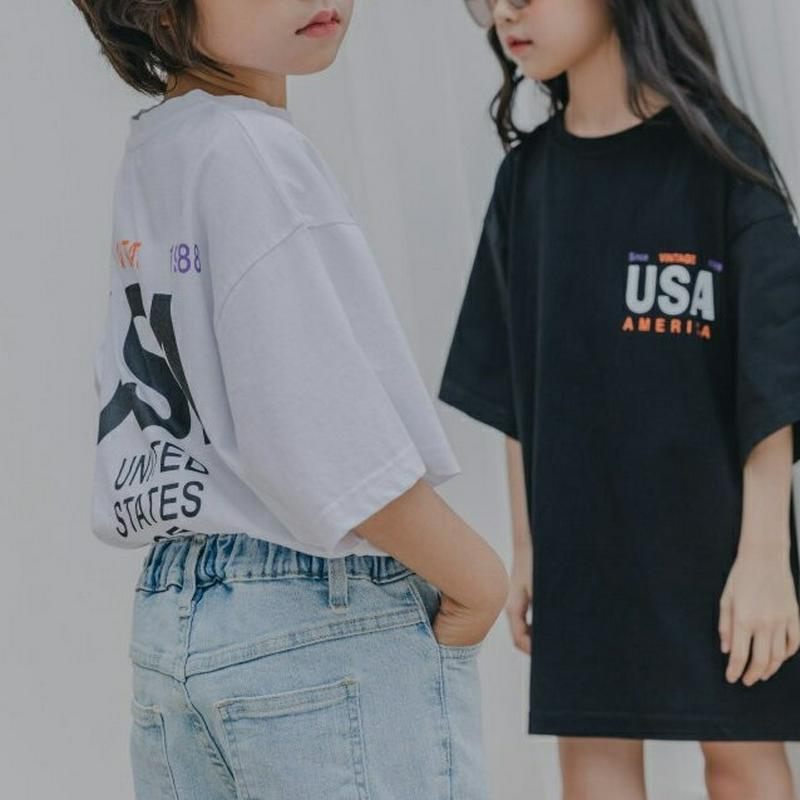 【新作10%OFF】USAロゴTシャツ u03731・キッズ 【3~8才】【tops】【韓国 ファッション トップス Tシャツ 