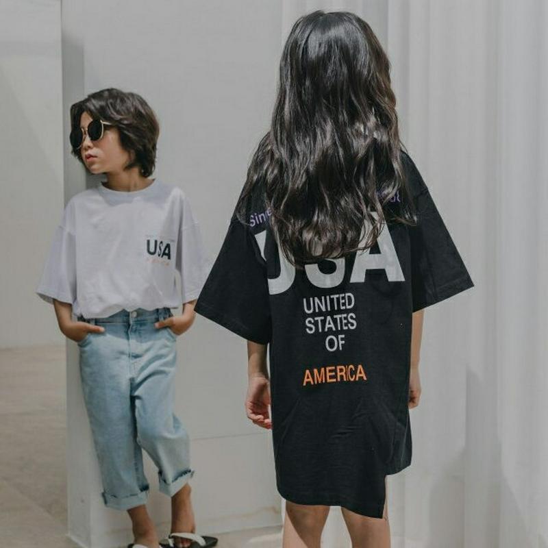 【新作10%OFF】USAロゴTシャツ u03731・キッズ 【3~8才】【tops】【韓国 ファッション トップス Tシャツ 