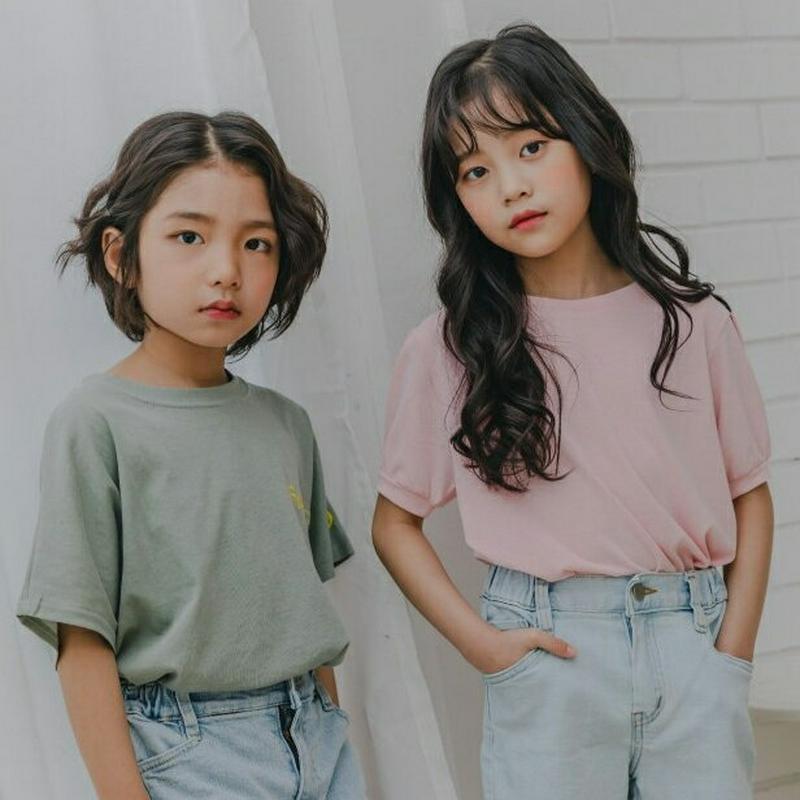 【新作10%OFF】タックスリーブTシャツ u03761・キッズ 【3~8才】【tops】【韓国 ファッション トップス Tシャ