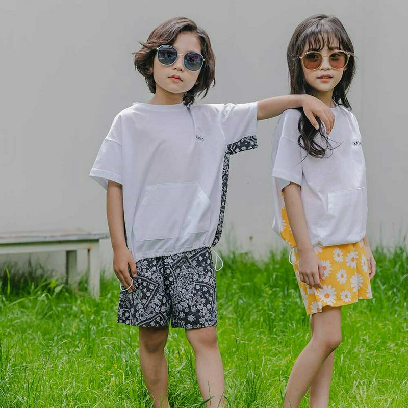 【新作10%OFF】2TYPEマフポケットTシャツ&パンツSET u03772・キッズ 【3~8才】【SET】【韓国 ファッショ