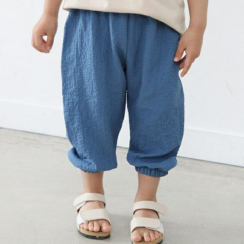 リネンリンクルクロップドパンツ p003269・キッズ 【3~8才】【pt】【韓国 ファッション ボトムス パンツ ロング クロップド 七分丈 7分丈 ウエストゴム リネン 麻100 女の子 男の子 無地 ラテカラー くすみ リンクル 子供 子供服 ジュニア 夏】【KIDS】