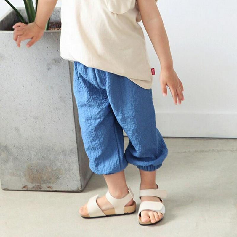 リネンリンクルクロップドパンツ p003269・キッズ 【3~8才】【pt】【韓国 ファッション ボトムス パンツ ロング クロップド 七分丈 7分丈 ウエストゴム リネン 麻100 女の子 男の子 無地 ラテカラー くすみ リンクル 子供 子供服 ジュニア 夏】【KIDS】