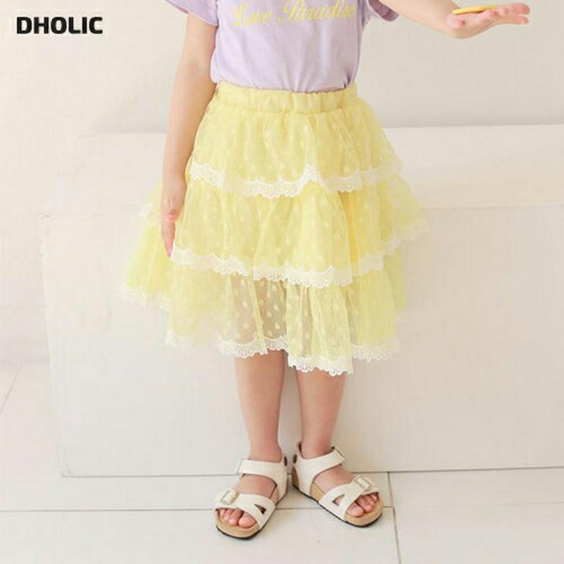 【新作10%OFF】ドットレースティアードスカート u03655・キッズ 【3~8才】【sk】【韓国 ファッション ボトムス ス