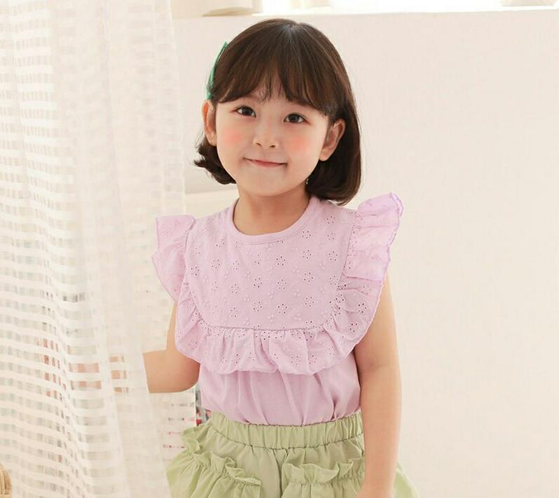 【新作10%OFF】フリルスクエアラインTシャツ u03616・キッズ 【3~8才】【tops】【韓国 ファッション トップス 