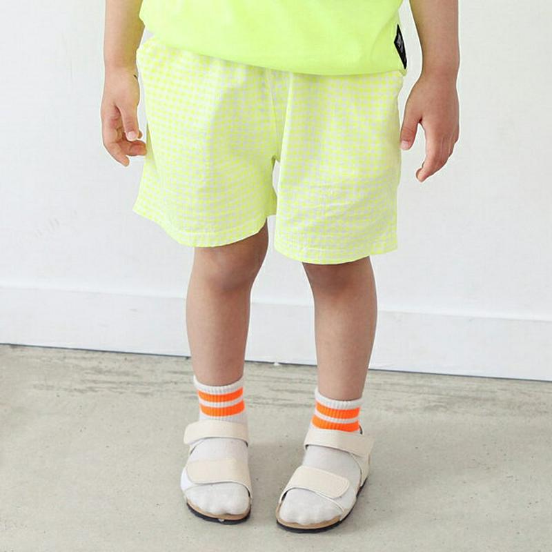 ネオンカラーショートパンツ p003271・キッズ 【3~8才】【pt】【韓国 ファッション ボトムス パンツ ハーフ ショート 半ズボン 短パン ウエストゴム コットン100 女の子 男の子 無地 ギンガムチェック ネオン 子供 子供服 小学生 ジュニア 夏】【KIDS】