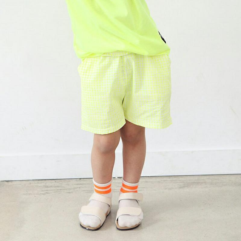 ネオンカラーショートパンツ p003271・キッズ 【3~8才】【pt】【韓国 ファッション ボトムス パンツ ハーフ ショート 半ズボン 短パン ウエストゴム コットン100 女の子 男の子 無地 ギンガムチェック ネオン 子供 子供服 小学生 ジュニア 夏】【KIDS】