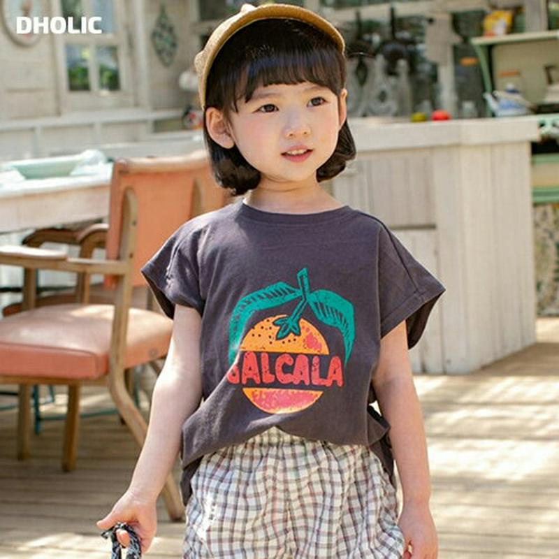 【新作10%OFF】オレンジプリントTシャツ u03496・キッズ 【3~8才】【tops】【韓国 ファッション トップス Tシ