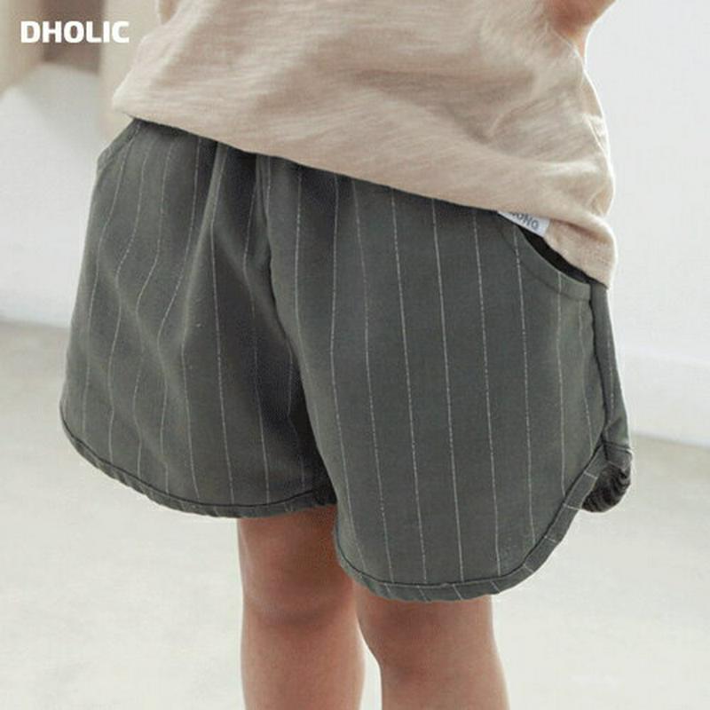 ピンストライプショートパンツ p003272・キッズ 【3~8才】【pt】【韓国 ファッション ボトムス パンツ ハーフ ショート 半ズボン 短パン ウエストゴム コットン100 女の子 男の子 ストライプ ラテカラー パターン 子供服 小学生 ジュニア 夏】【KIDS】