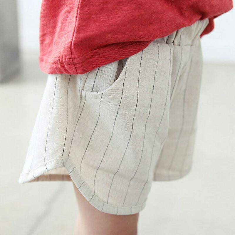 ピンストライプショートパンツ p003272・キッズ 【3~8才】【pt】【韓国 ファッション ボトムス パンツ ハーフ ショート 半ズボン 短パン ウエストゴム コットン100 女の子 男の子 ストライプ ラテカラー パターン 子供服 小学生 ジュニア 夏】【KIDS】