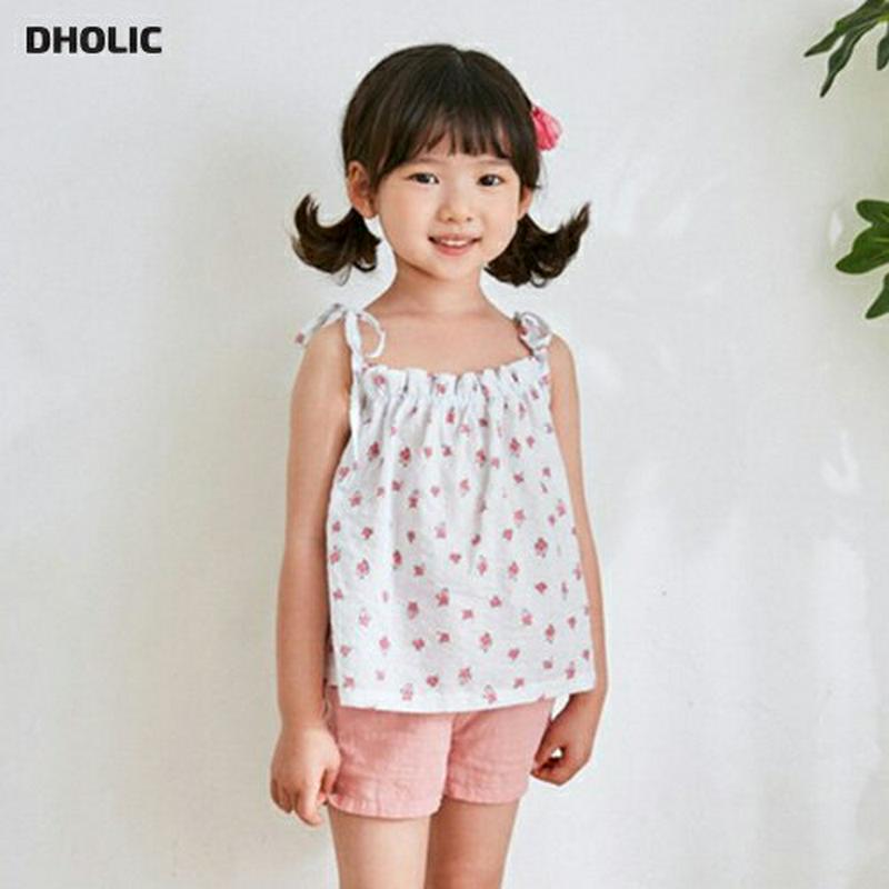 【新作10%OFF】リボンストラップ花柄スリーブレス u03671・キッズ 【3~8才】【tops】【韓国 ファッション トップ