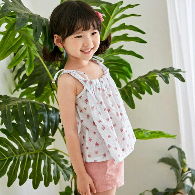 【新作10%OFF】リボンストラップ花柄スリーブレス u03671・キッズ 【3~8才】【tops】【韓国 ファッション トップ