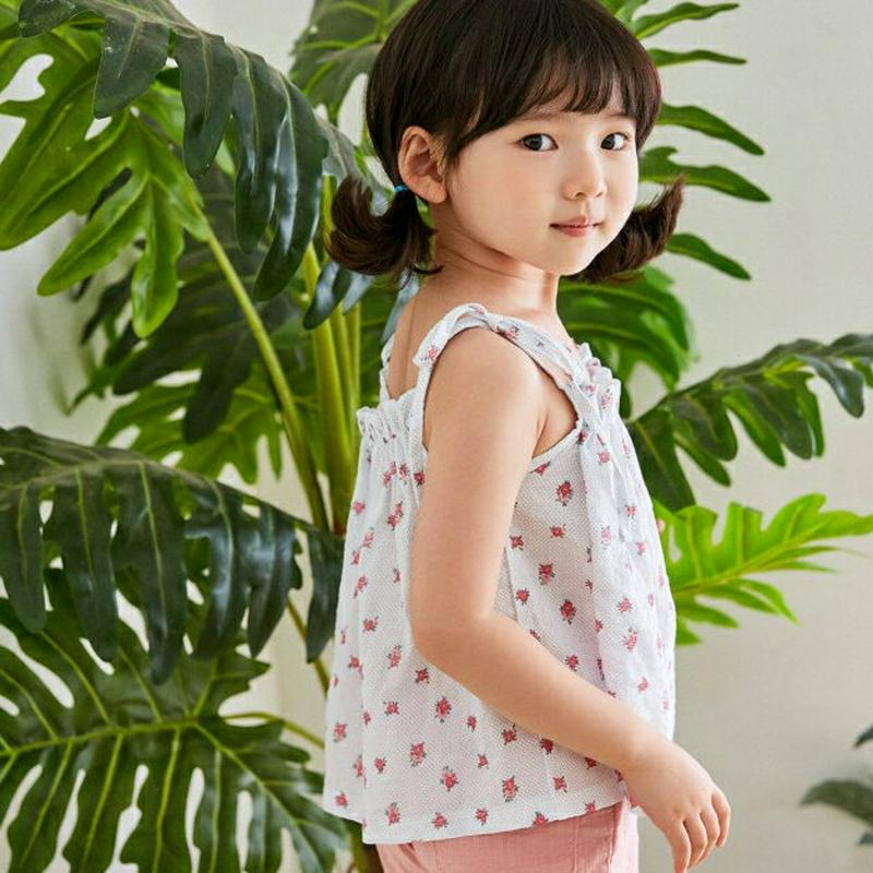【新作10%OFF】リボンストラップ花柄スリーブレス u03671・キッズ 【3~8才】【tops】【韓国 ファッション トップ