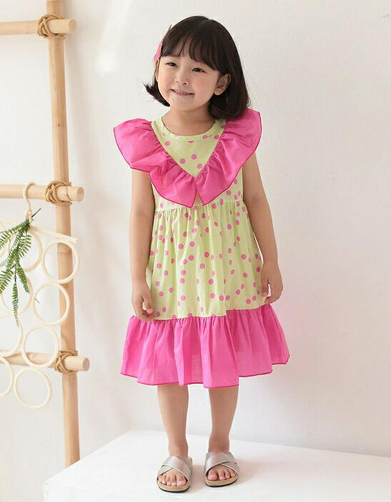 【新作10%OFF】配色ラッフルドットワンピース u03612・キッズ 【3~8才】【ops】【韓国 ファッション ワンピース 