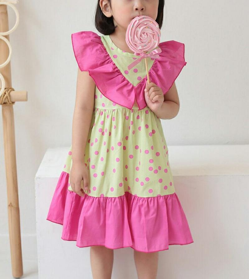 【新作10%OFF】配色ラッフルドットワンピース u03612・キッズ 【3~8才】【ops】【韓国 ファッション ワンピース 