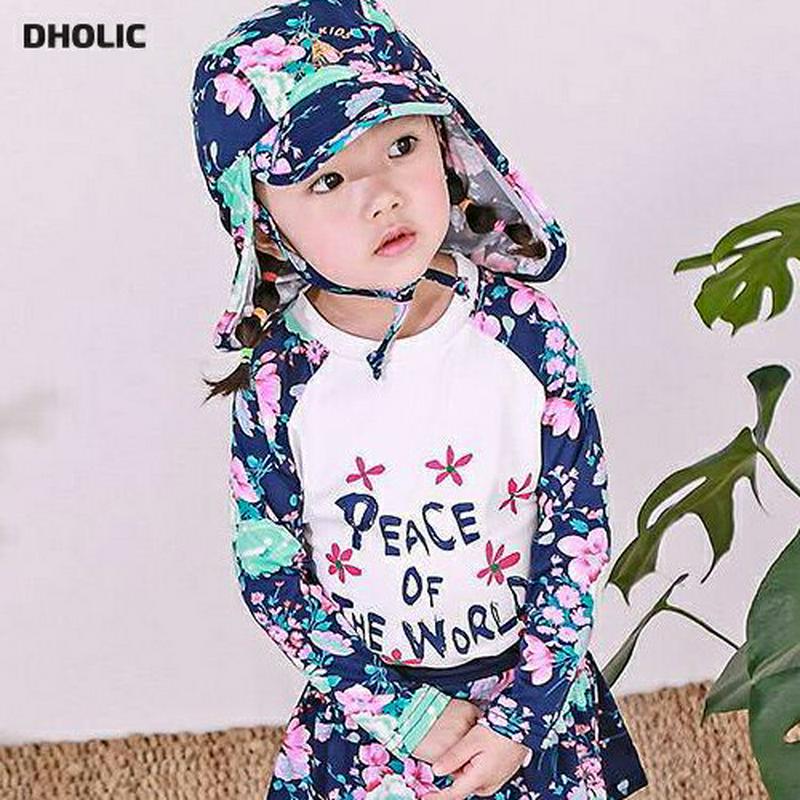 peace花柄ラッシュガードTシャツ p003774・キッズ 【3~8才】【bw】【韓国 ファッション 水着 ラッシュガード スイムウェア 水遊び プール 海 日焼け防止 日除け 単品 速乾 トップス 長袖 ロゴ ハワイアン 子供 子供服 小学生 ジュニア 夏】【KIDS】
