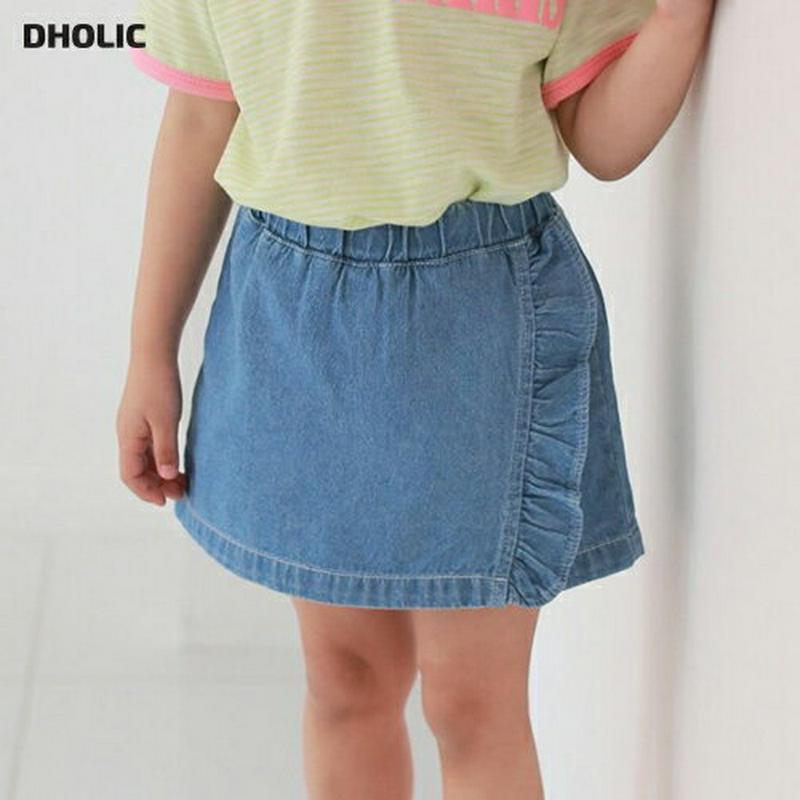 【新作10%OFF】サイドフリルデニムスカートパンツ u03647・キッズ 【3~8才】【pt】【韓国 ファッション ボトムス 