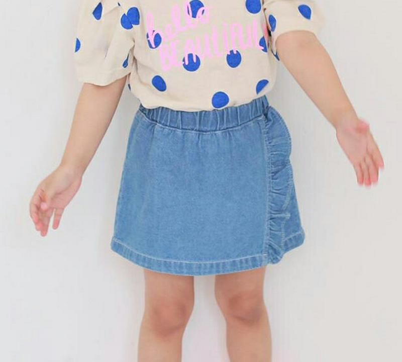 【新作10%OFF】サイドフリルデニムスカートパンツ u03647・キッズ 【3~8才】【pt】【韓国 ファッション ボトムス 