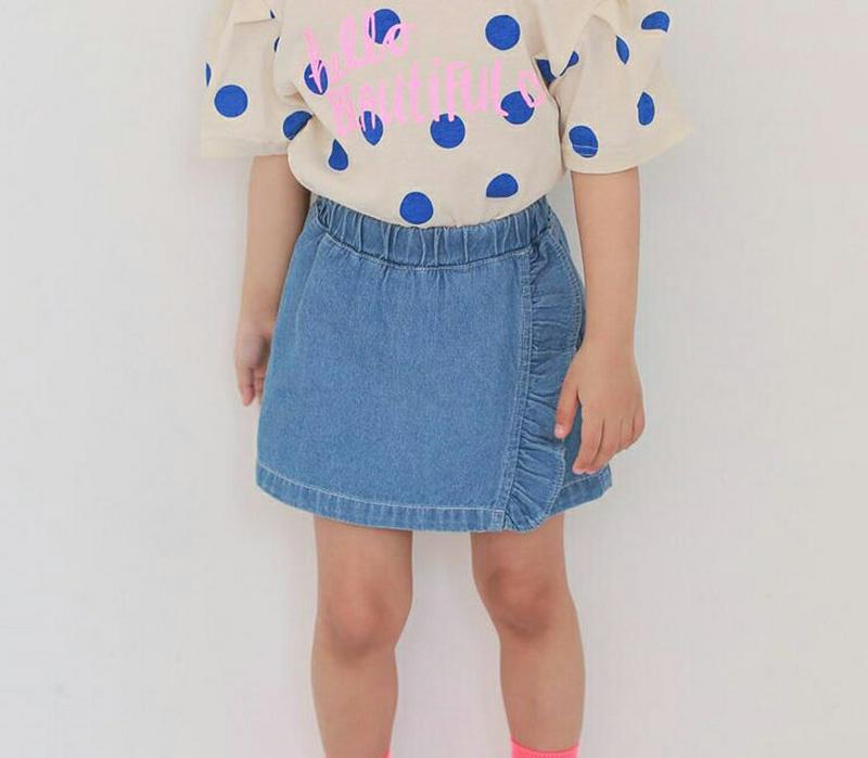 【新作10%OFF】サイドフリルデニムスカートパンツ u03647・キッズ 【3~8才】【pt】【韓国 ファッション ボトムス 