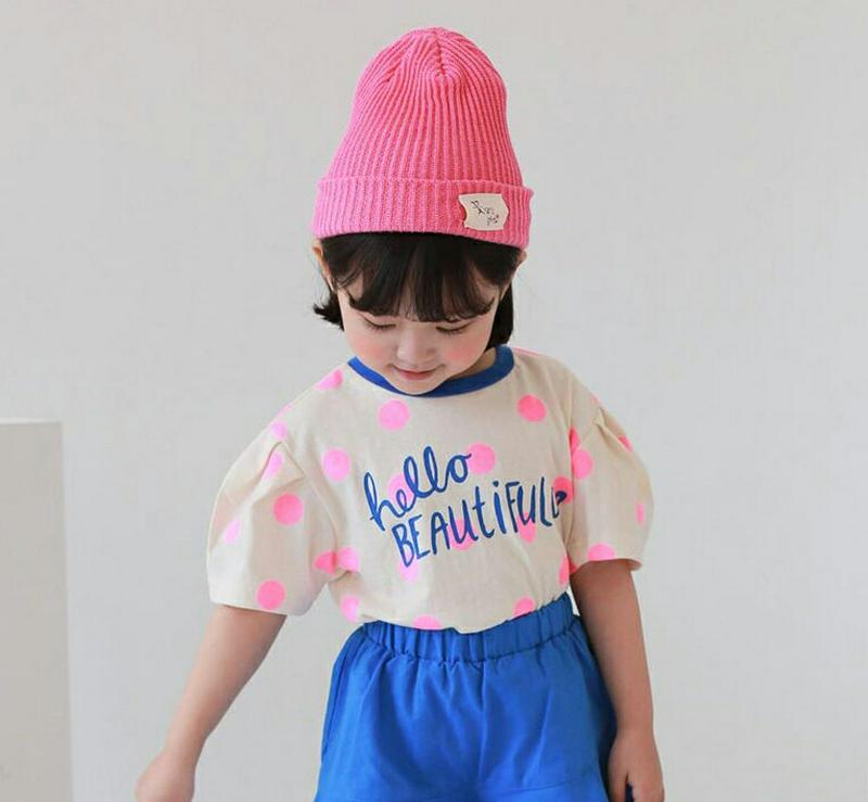 【新作10%OFF】ドットレタリングパフTシャツ u03659・キッズ 【3~8才】【tops】【韓国 ファッション トップス 