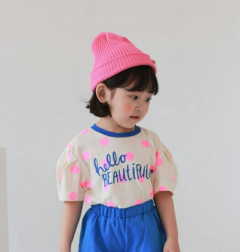 【新作10%OFF】ドットレタリングパフTシャツ u03659・キッズ 【3~8才】【tops】【韓国 ファッション トップス 