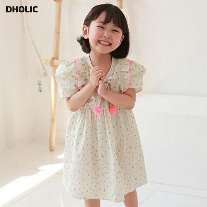 【新作10%OFF】ポンポン花柄ワンピース u03652・キッズ 【3~8才】【ops】【韓国 ファッション ワンピース ロング