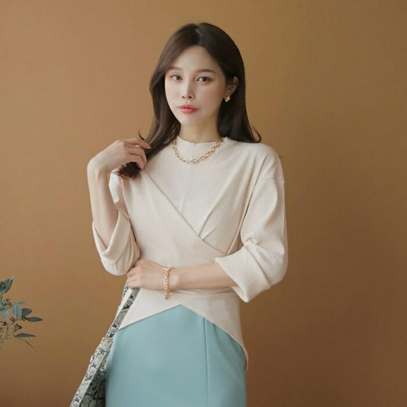 リブラップTシャツ・全3色・t00314 レディース【tops】【韓国 ファッション トップス Tシャツ ラップ リブ リブトッ