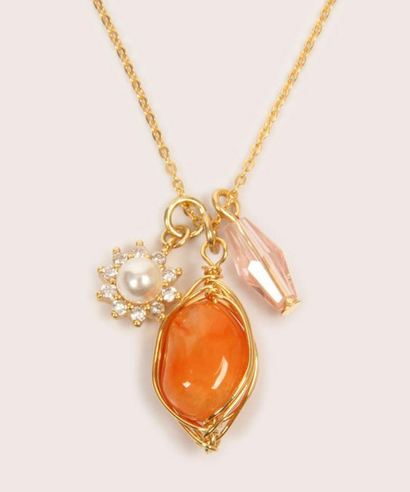 【7月誕生石】 カーネリアン×フラワーガラスチャームネックレス