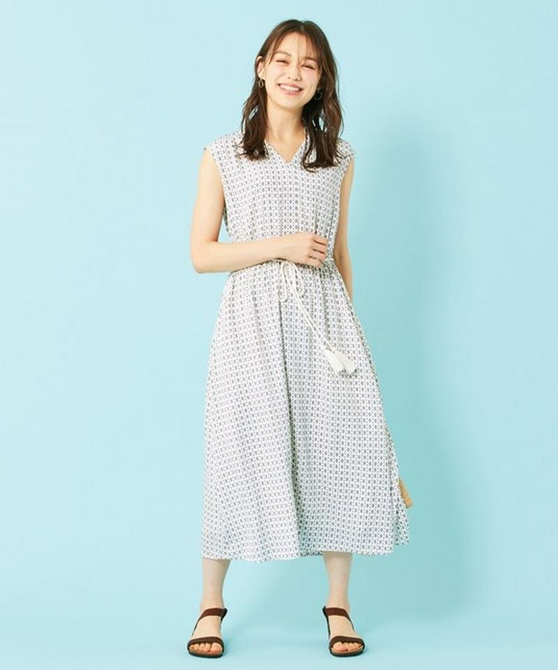 【洗える】幾何小紋プリント ワンピース