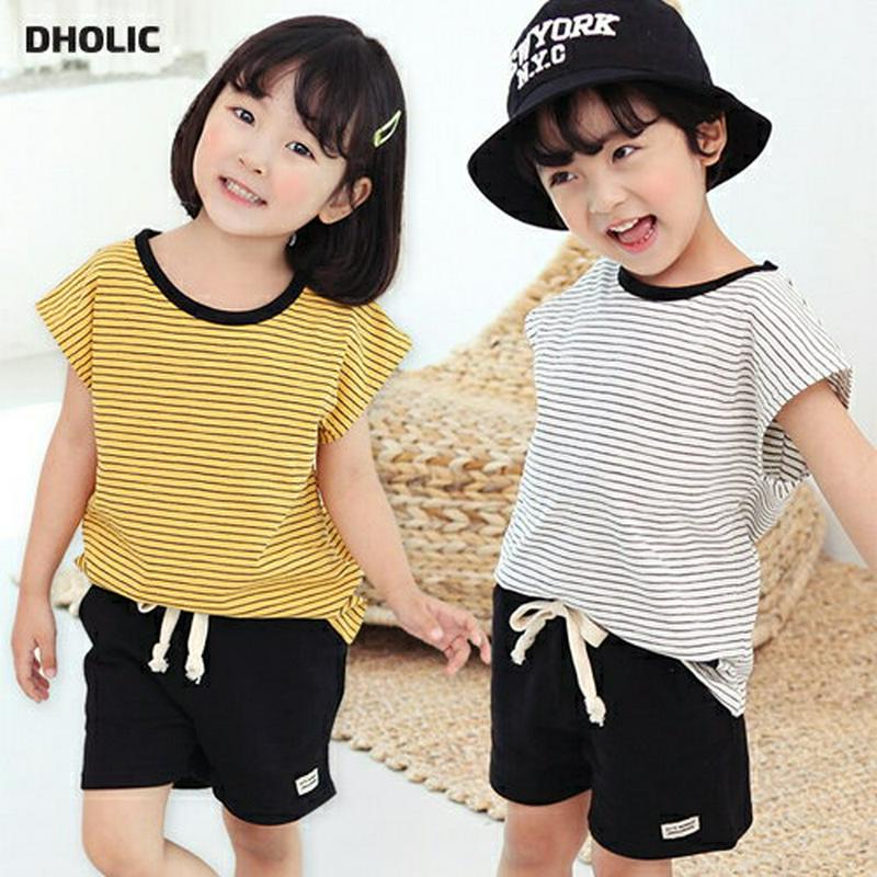 パッチボーダーTシャツ&パンツSET・p004215・キッズ 【3~8才】【SET】【韓国 ファッション セットアップ Tシャツ ラウンドネック 半袖 ハーフスリーブ パンツ ハーフ ショート ミニ 女の子 男の子 ボーダー ロゴ 子供服 小学生 ジュニア 夏】【KIDS】