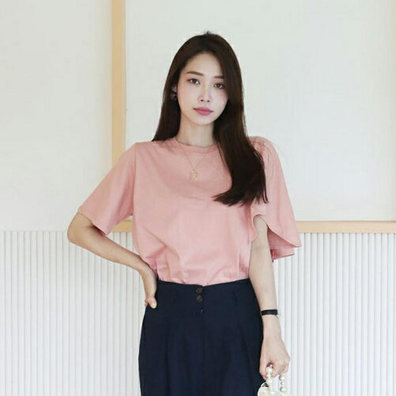 【新作10%OFF】アシメスリーブTシャツ・全3色・b62914 レディース【tops】【韓国 ファッション トップス Tシャツ
