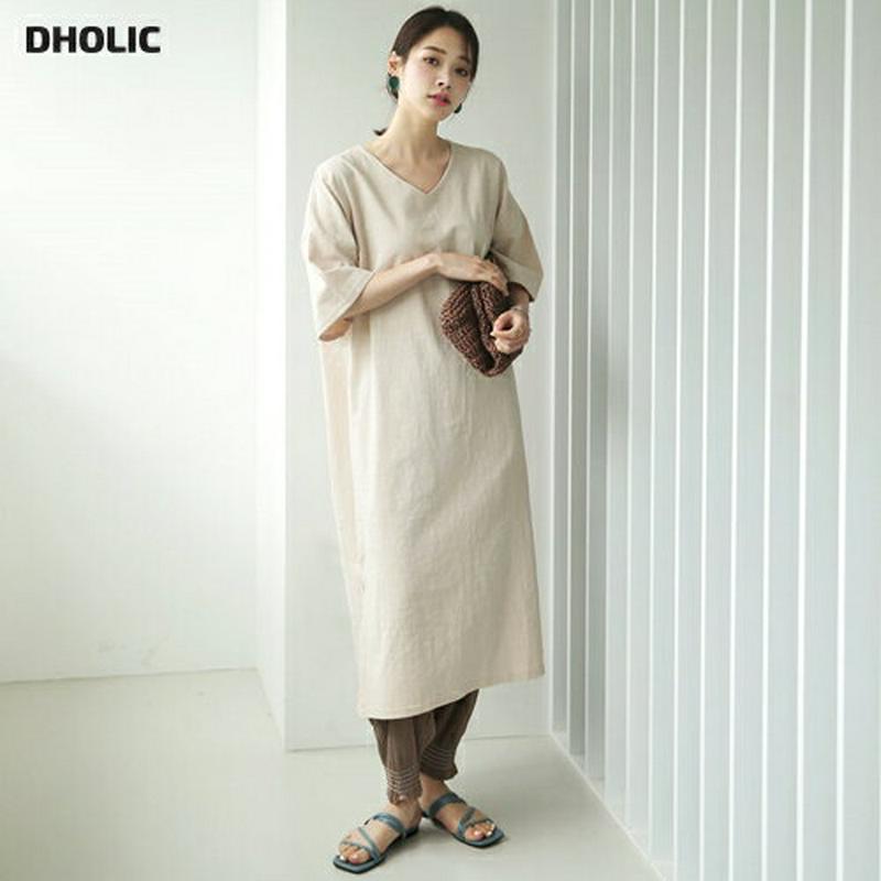 【新作10%OFF】Vネックコットンワンピース・全3色・b62927 レディース【ops】【韓国 ファッション ワンピース ロン