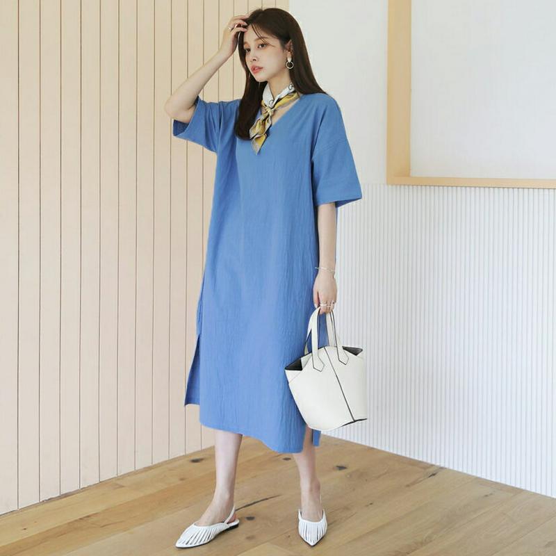 【新作10%OFF】Vネックコットンワンピース・全3色・b62927 レディース【ops】【韓国 ファッション ワンピース ロン