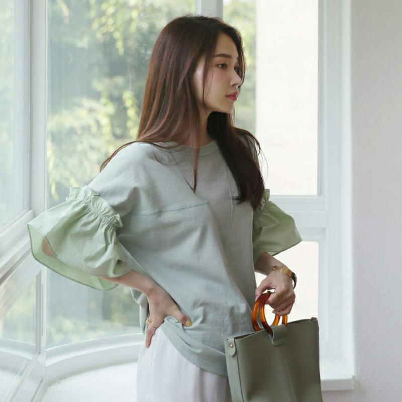 【新作10%OFF】フリルスリーブTシャツ・全3色・b62920 レディース【tops】【韓国 ファッション トップス Tシャツ