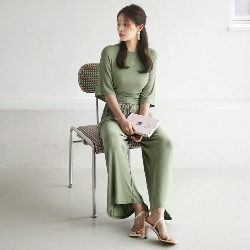 【新作10%OFF】バックスリットTシャツ&パンツSET・全3色・t62934 レディース【pt】【韓国 ファッション セットア