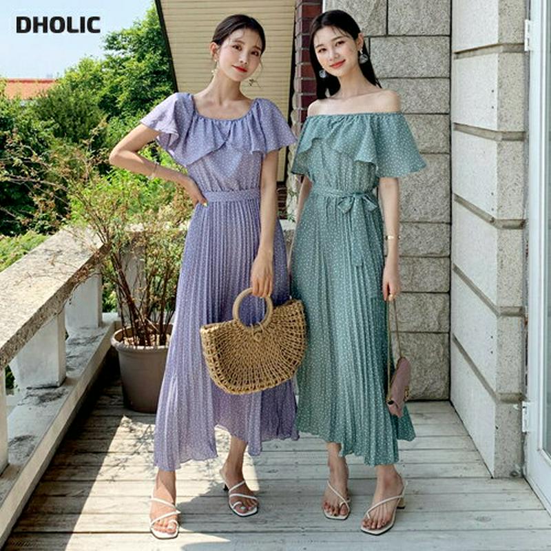 【新作10%OFF】ストラップ付ドットプリーツワンピース・全3色・b60200 レディース【ops】【韓国 ファッション ワンピ