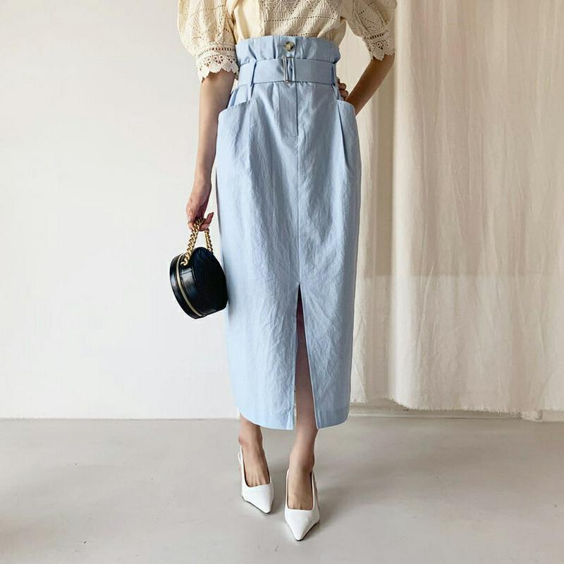 【新作10%OFF】ベルト付Hラインロングスカート・全2色・t60211 レディース【sk】【韓国 ファッション ボトムス ロン