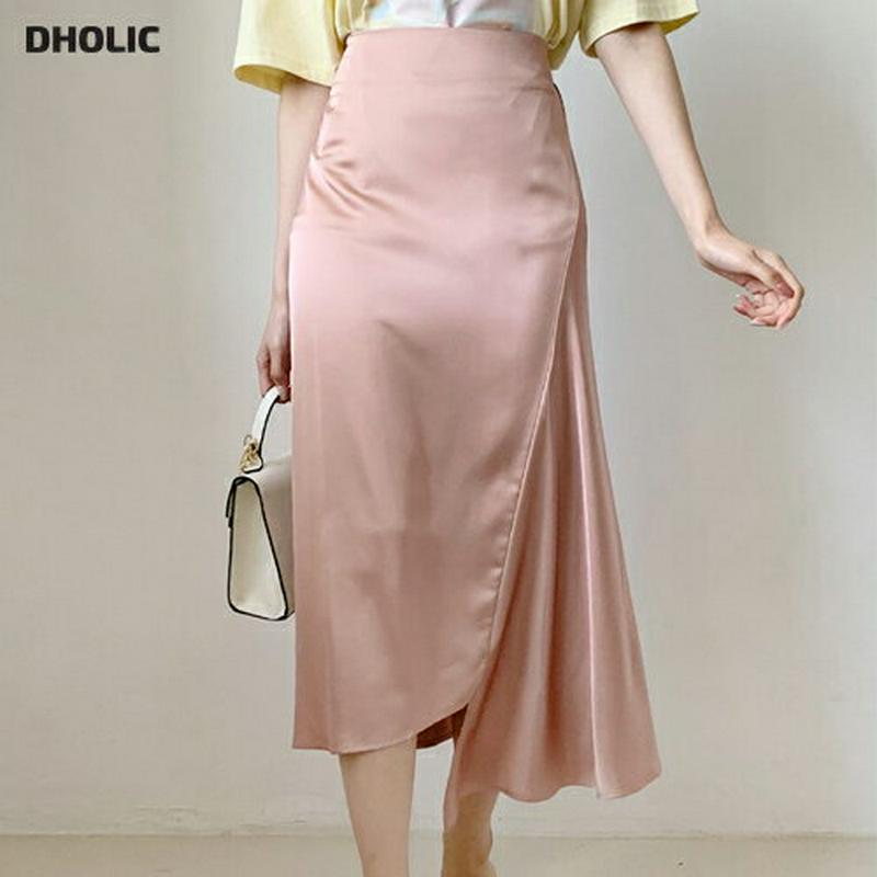 【新作10%OFF】サテンアンバランススカート・全2色・b60209 レディース【sk】【韓国 ファッション ボトムス ロングス
