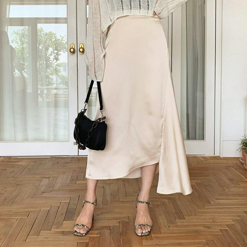 【新作10%OFF】サテンアンバランススカート・全2色・b60209 レディース【sk】【韓国 ファッション ボトムス ロングス