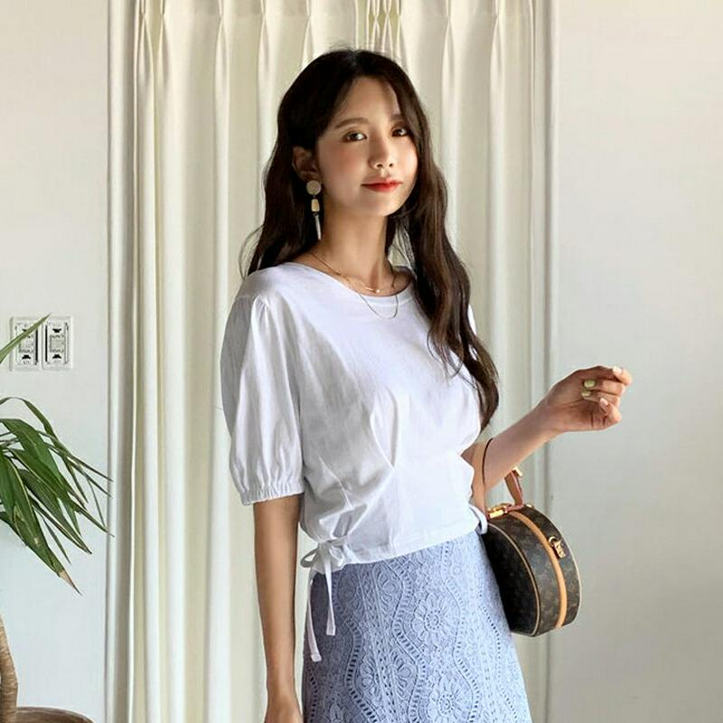 【新作10%OFF】サイドリボンパフTシャツ・全3色・t60187 レディース【tops】【韓国 ファッション トップス 半袖 